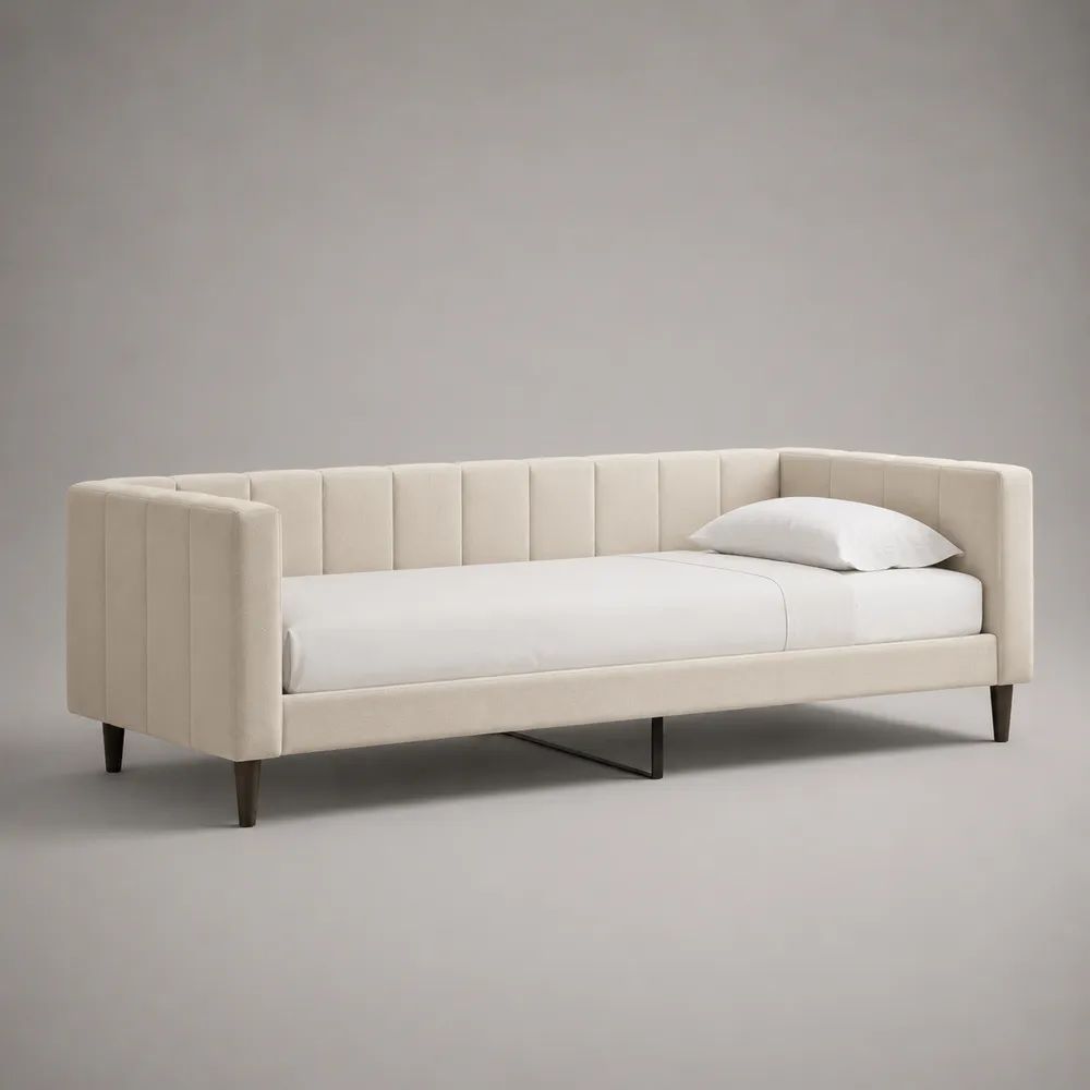 Tagesbett Polsterbett aus Polyester-Webstoff in Cremeweiß, 218 × 105 × 82 cm, Liegefläche 90 × 200 cm